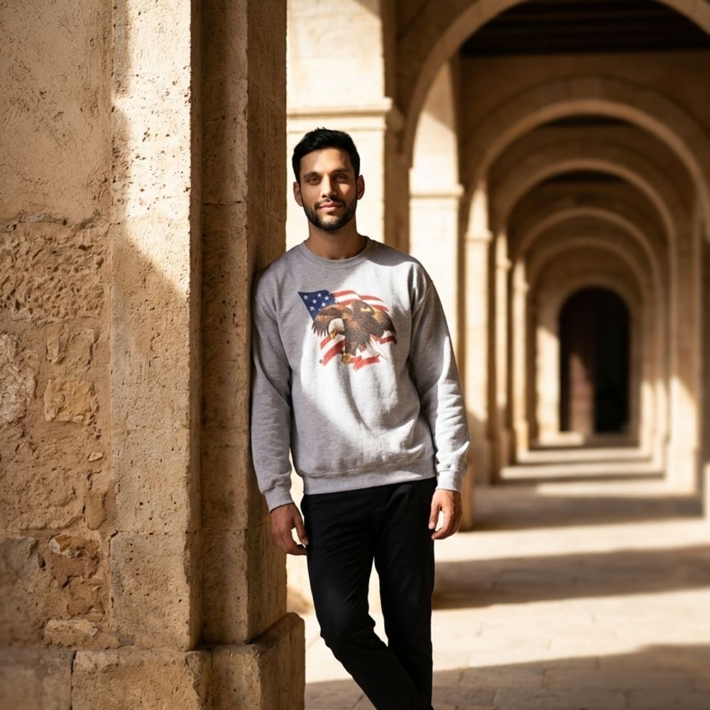 Jerzees Gray Men's Sweatshirt with Patriotic Bear Graphic